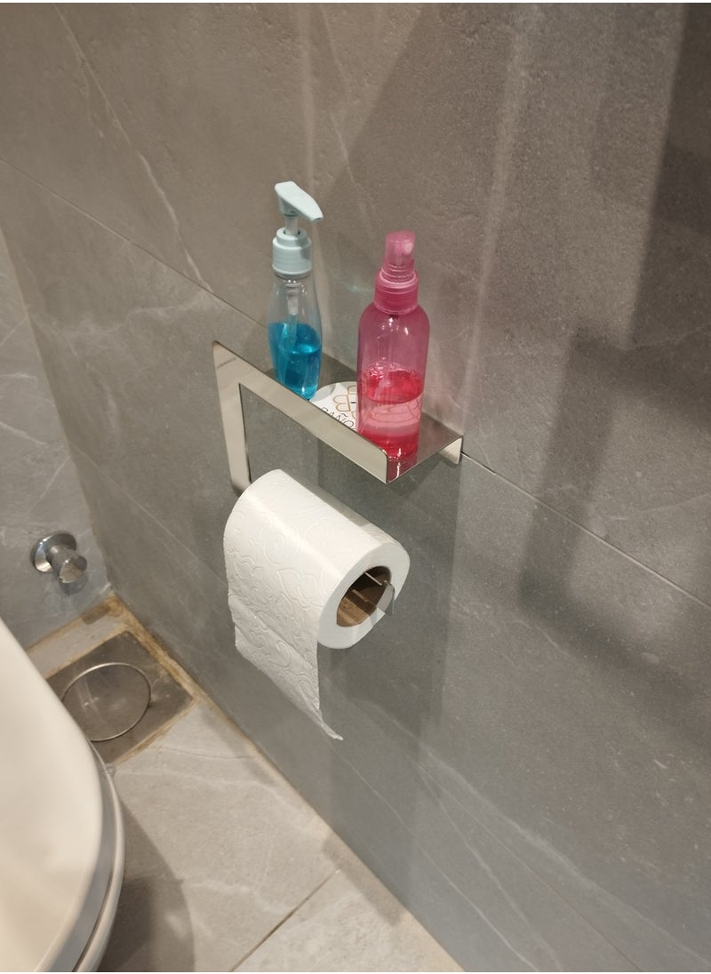 Generic - Toilet paper holder with folded back shelf stainless steel - Image 1