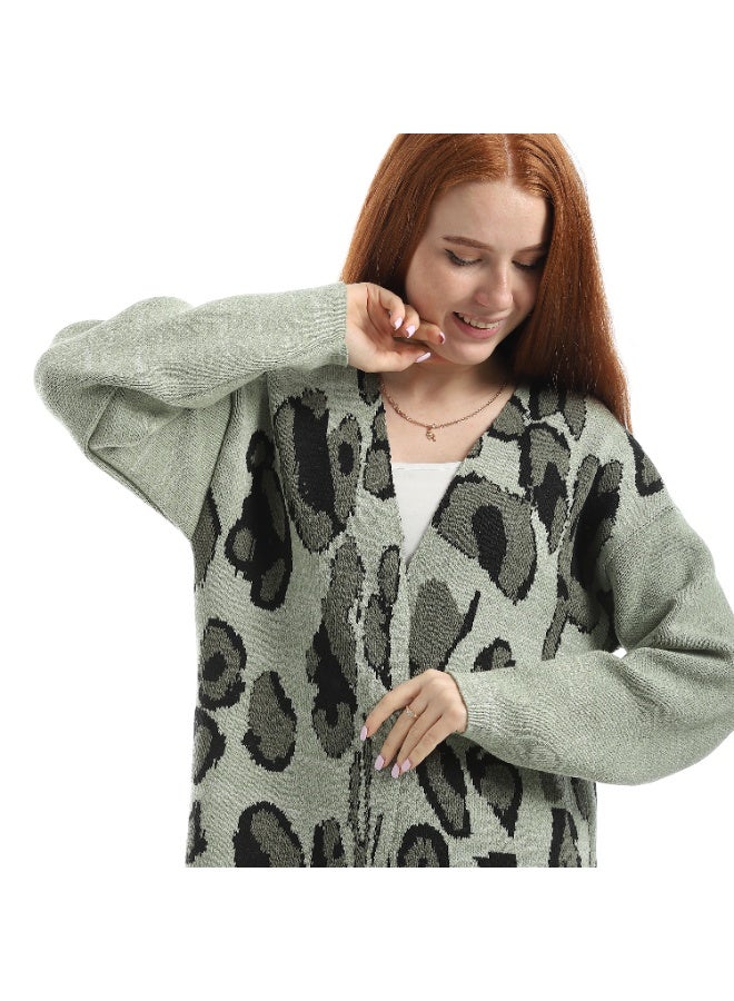 سيزار كارديجان حريمي صوف طويل مزود بنقوش وشراشيب - Image 5