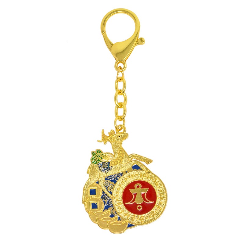 Fengshuibringluck Feng Shui 100 Blessings Energetic Deer Wealth Amulet Bring And Longevity Keychain  Fw4950  Gold  12X4.5Cm/4.7X1.7In - Image 3