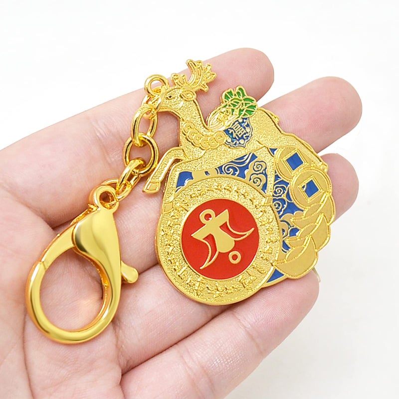 Fengshuibringluck Feng Shui 100 Blessings Energetic Deer Wealth Amulet Bring And Longevity Keychain  Fw4950  Gold  12X4.5Cm/4.7X1.7In - Image 2