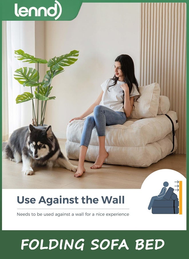 لينند سرير أريكة قابلة للطي ، كرسي نوم قابل للتحويل مع فراش قابل للطي مع دعم الظهر ، سرير كرسي قابل للطي المحمول طابق مريح أريكة صالة غرفة المعيشة غرفة النوم ، بيج ، فردية - Image 4