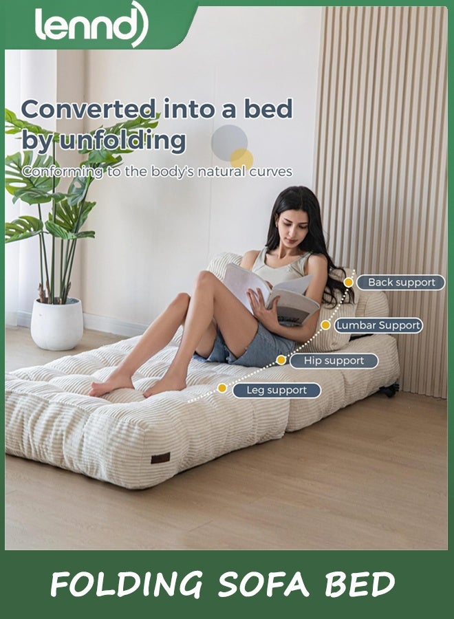 لينند سرير أريكة قابلة للطي ، كرسي نوم قابل للتحويل مع فراش قابل للطي مع دعم الظهر ، سرير كرسي قابل للطي المحمول طابق مريح أريكة صالة غرفة المعيشة غرفة النوم ، بيج ، فردية - Image 5