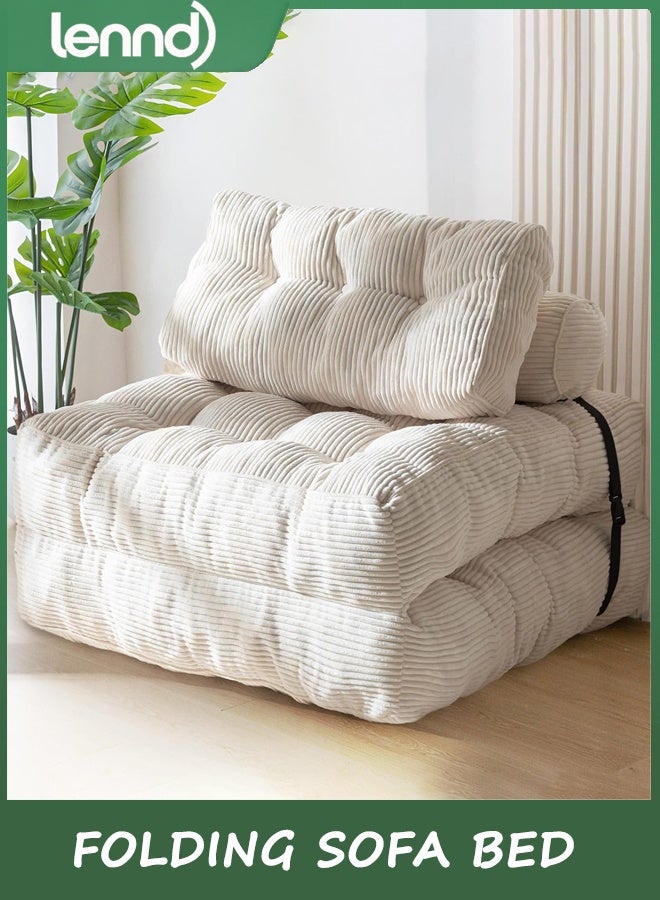 لينند سرير أريكة قابلة للطي ، كرسي نوم قابل للتحويل مع فراش قابل للطي مع دعم الظهر ، سرير كرسي قابل للطي المحمول طابق مريح أريكة صالة غرفة المعيشة غرفة النوم ، بيج ، فردية - Image 1