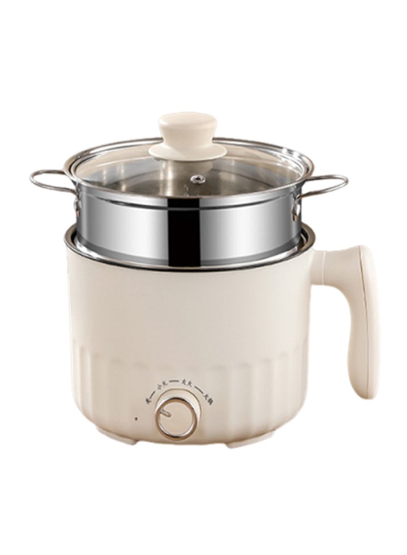 1.8L Multi-Function Electric Pot - Compact Stainless Steel Cooker with Steamer Basket, 800W Fast Heating, Safe Shatterproof Lid  Cool-Touch Handle for Dorm  Small Kitchen (Ivory White) - Image 1