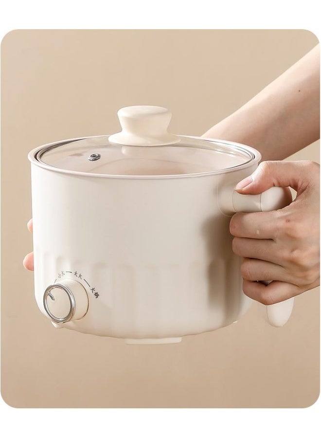 1.8L Multi-Function Electric Pot - Compact Stainless Steel Cooker with Steamer Basket, 800W Fast Heating, Safe Shatterproof Lid  Cool-Touch Handle for Dorm  Small Kitchen (Ivory White) - Image 4