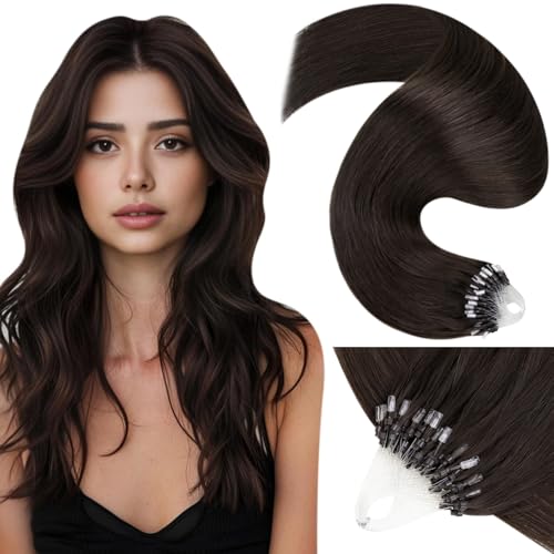 LaaVoo Microlink Hair Extensions Human Hair 18 Inch Brown Micro Loop Hair Extensions Real Human Hair Brown Micro Ring Hair Extensions 50s 50g