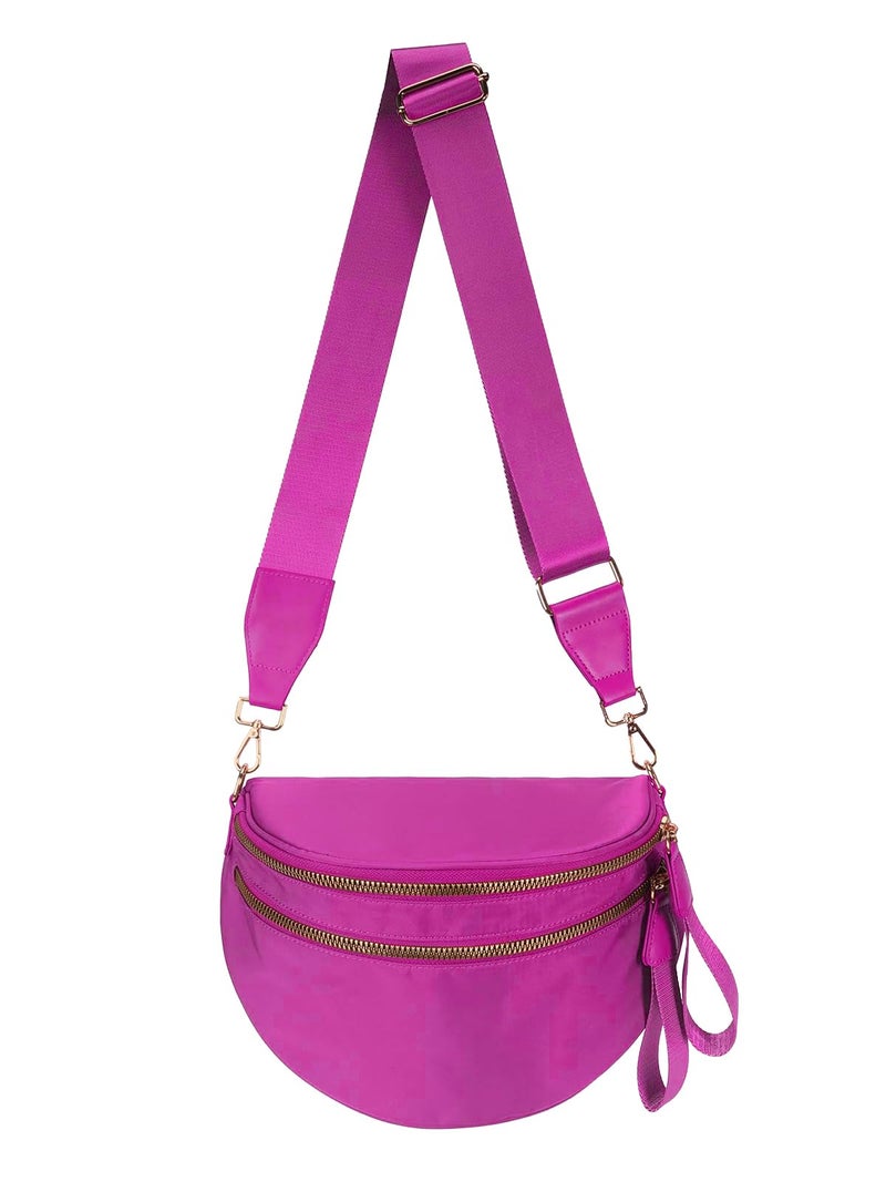 MEISEY Pure Colour Crossbody Bag Bum Bag for Women,Spacious Purse Fanny Packs Belt Bag,Oversized Bum Bag (Colour Bum Bag-Rose) - Image 1