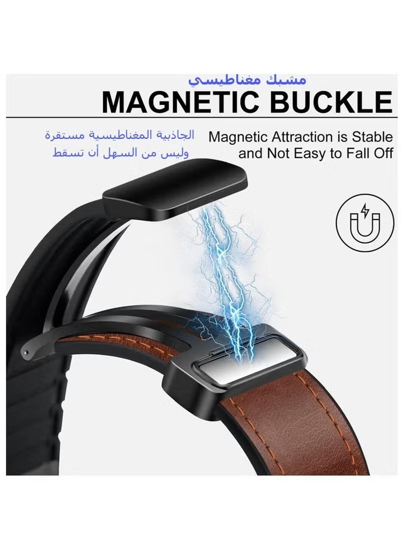 Magnetic Leather Watch Band for Apple Watch Ultra, 49mm 45mm 44mm 42mm, Magnetic Buckle Replacement Genuine Leather Strap for Apple Watch Series, Brown - Image 2