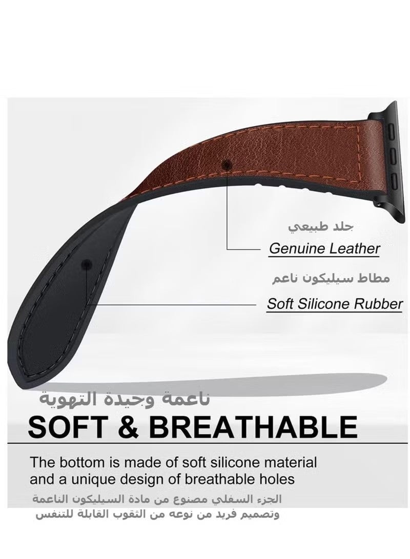 Magnetic Leather Watch Band for Apple Watch Ultra, 49mm 45mm 44mm 42mm, Magnetic Buckle Replacement Genuine Leather Strap for Apple Watch Series, Brown - Image 4