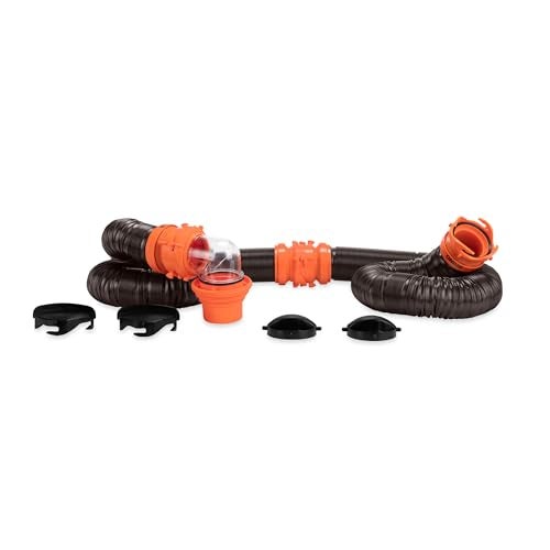 Camco RhinoFLEX 20-Ft Camper/RV Sewer Hose Kit - Features Clear Elbow Fitting w/Removable 4-in-1 Adapter - Connects to 3” Slip or 3”/3.5”/4” NPT Threaded Sewer Connection (39741) - Image 5