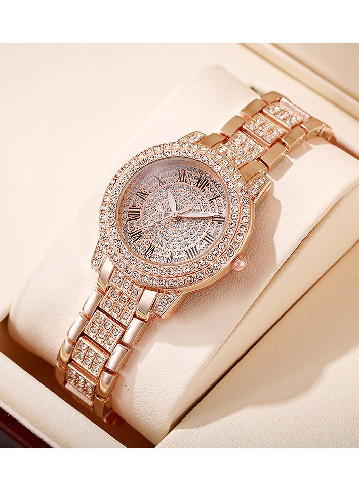 Goolsky مجموعة ساعات كواتز نسائية فاخرة - ساعة بقرص روماني مرصع بالكامل بالألماس مع سوار نجمي ومجموعة هدايا مجوهرات، ساعة أنيقة - Image 1
