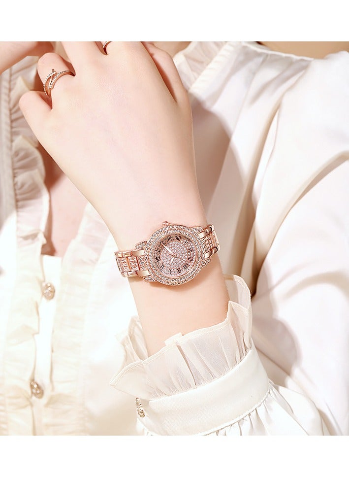 Goolsky مجموعة ساعات كواتز نسائية فاخرة - ساعة بقرص روماني مرصع بالكامل بالألماس مع سوار نجمي ومجموعة هدايا مجوهرات، ساعة أنيقة - Image 2