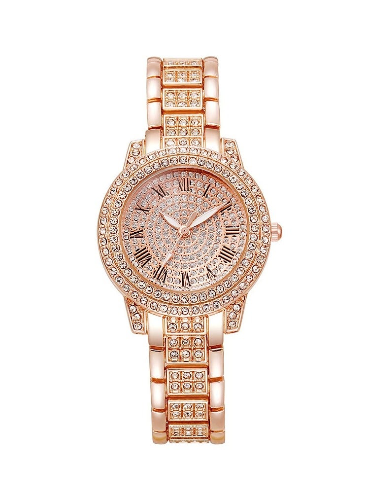 Goolsky مجموعة ساعات كواتز نسائية فاخرة - ساعة بقرص روماني مرصع بالكامل بالألماس مع سوار نجمي ومجموعة هدايا مجوهرات، ساعة أنيقة - Image 3