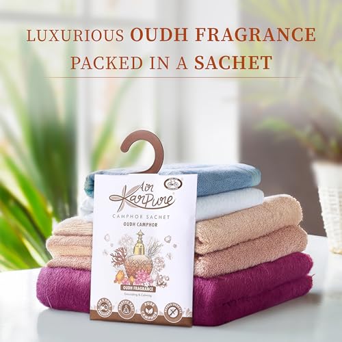 Cycle Pure Karpure Camphor Sachet - Pack of 5 | Air Freshener for Bathroom, Cars, Wardrobes, Homes, & Offices | Oudh, Citrus, Lavender, Thyme & Original Camphor Fragrance | Each Lasts up to 30 Days - Image 3
