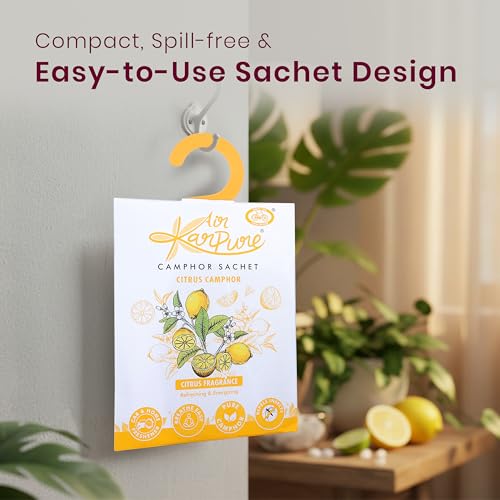 Cycle Pure Karpure Camphor Sachet - Pack of 5 | Air Freshener for Bathroom, Cars, Wardrobes, Homes, & Offices | Oudh, Citrus, Lavender, Thyme & Original Camphor Fragrance | Each Lasts up to 30 Days - Image 5