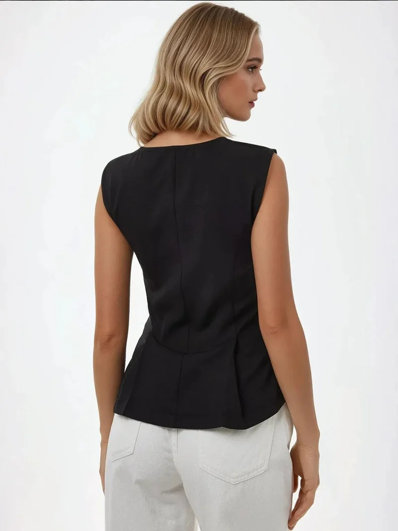 HICCUP Black Fitted V-Neck Sleeveless Zippered Top for Women | Best Price UAE
