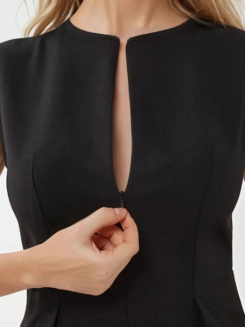 HICCUP Black Fitted V-Neck Sleeveless Zippered Top for Women | Best Price UAE