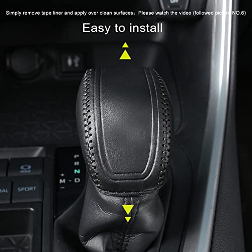 YAKANEY for Toyota RAV4 2019-2025 Gear Shift Knob Cover, Genuine Leather Interior Protective Gear Shift Trim for Toyota Highlander 2020-2025- Black Trim - Image 4