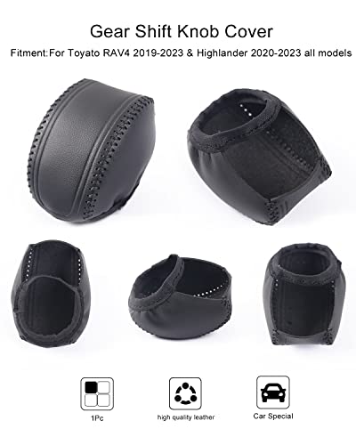 YAKANEY for Toyota RAV4 2019-2025 Gear Shift Knob Cover, Genuine Leather Interior Protective Gear Shift Trim for Toyota Highlander 2020-2025- Black Trim - Image 2