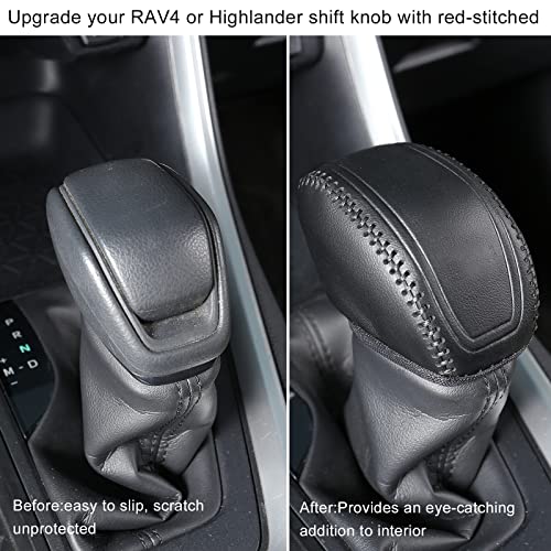 YAKANEY for Toyota RAV4 2019-2025 Gear Shift Knob Cover, Genuine Leather Interior Protective Gear Shift Trim for Toyota Highlander 2020-2025- Black Trim - Image 5