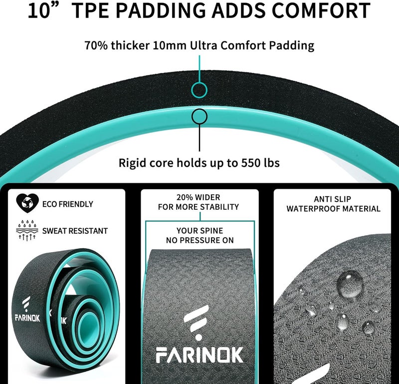 FARINOK Yoga Wheel Set of 3+1 - Upgraded 10MM Thick Back Wheels for Pain Relief & Stretching - Image 2