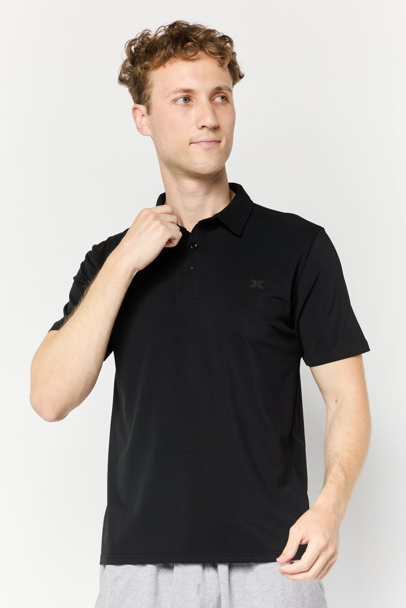 RBX Men Sportswear Fit Brand Logo Short Sleeve Outdoor Polo Shirt, Black - Image 1