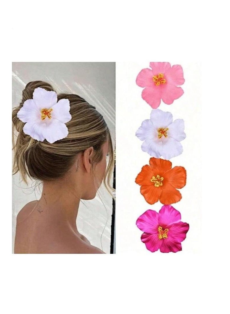 4pcs Hawaiian Flower Hair Clips, 4pcs inch Artificial Flower Hair Clip, Bohemian Style Hibiscus Flower Hair Clip, Suitable for Holiday, Beach, Party, Summer Girls, Tropical Flower Hair Accessories Holiday Gifts - Image 2