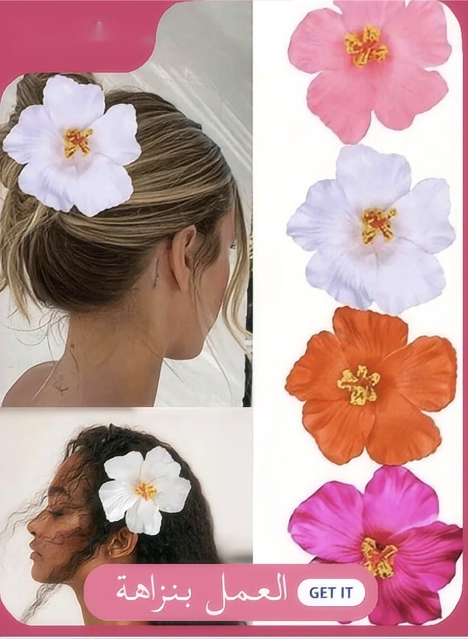 4pcs Hawaiian Flower Hair Clips, 4pcs inch Artificial Flower Hair Clip, Bohemian Style Hibiscus Flower Hair Clip, Suitable for Holiday, Beach, Party, Summer Girls, Tropical Flower Hair Accessories Holiday Gifts - Image 1