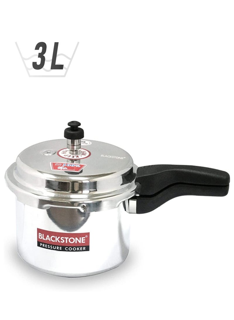 BLACKSTONE 3.0 Liter Virgin Aluminum Pressure Cooker with Outer Lid and Ergonomic Black Handles for Fast Kitchen Cooking Steaming Rice Meat and Vegetables - Image 1