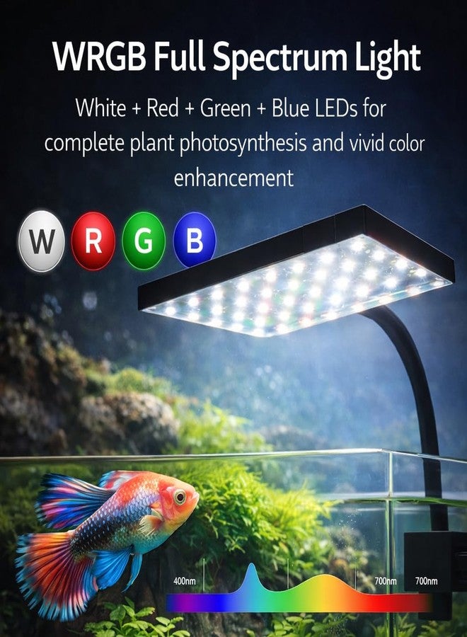 مصباح VAYINATO Flat Nano S4 WRGB LED لأحواض السمك (16 واط) - مصباح حوض نباتي بمشبك مع رأس مرن قابل للتعديل 360 درجة لأحواض السمك النانوية - Image 3