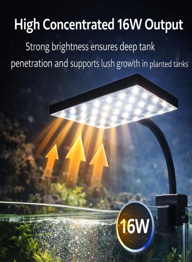 مصباح VAYINATO Flat Nano S4 WRGB LED لأحواض السمك (16 واط) - مصباح حوض نباتي بمشبك مع رأس مرن قابل للتعديل 360 درجة لأحواض السمك النانوية - Image 2