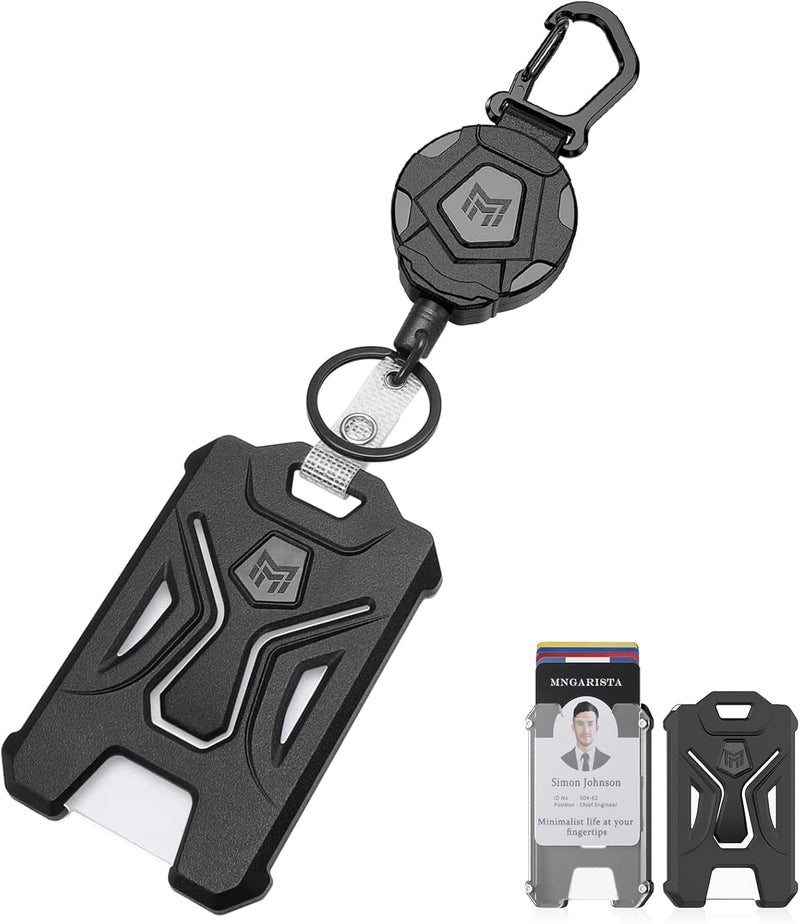 MNGARISTA Retractable Badge Holder with Heavy Duty Carabiner Keychain - Black - Image 1