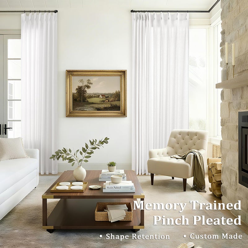 DUKIYO Pinch Pleated Linen Curtains 108 Inches Long for Living Room with Hooks Rings Back Tab Pinch Pleat Drapes for Track Ivory Light Filtering Semi Sheer 108 Inch Curtains for Dining Bedroom Ivory White - Image 2