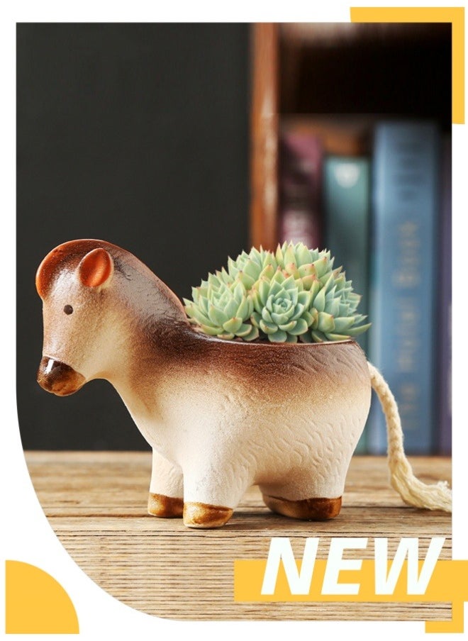 ViveLifDeco Ceramic Succulent Pot, Handmade Horse Succulent Planter/Plant Pot/Flower Pot/Bonsai Pot for Herb, Succulent,Cactus Container with Drainage Hole for Home Decor (Brown Horse)  - Image 1