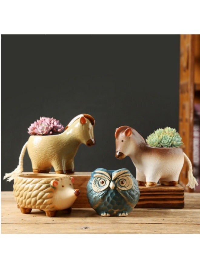 ViveLifDeco Ceramic Succulent Pot, Handmade Horse Succulent Planter/Plant Pot/Flower Pot/Bonsai Pot for Herb, Succulent,Cactus Container with Drainage Hole for Home Decor (Brown Horse)  - Image 3