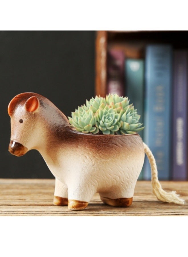 ViveLifDeco Ceramic Succulent Pot, Handmade Horse Succulent Planter/Plant Pot/Flower Pot/Bonsai Pot for Herb, Succulent,Cactus Container with Drainage Hole for Home Decor (Brown Horse)  - Image 4