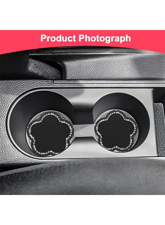 Shiny Car Cup Holder Coaster, 2PCS Non-Slip Rhinestone Crystal Vehicle Cup Holder Insert Mat, 2.75 Inch Waterproof Drink Cup Protection Pad, Universal Auto Interior Accessories (Black) - Image 4