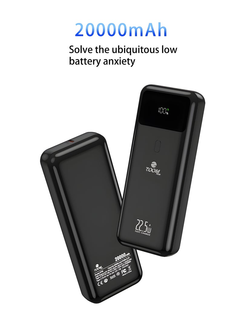 زوم بلس بطارية خارجية ZP-20 بسعة 20000 مللي أمبير/ساعة وقوة 22.5 واط وشحن سريع للغاية بمدخل واحد ومخرج واحد، مجموعة بطارية ماكسيمو باللون الأسود - Image 1