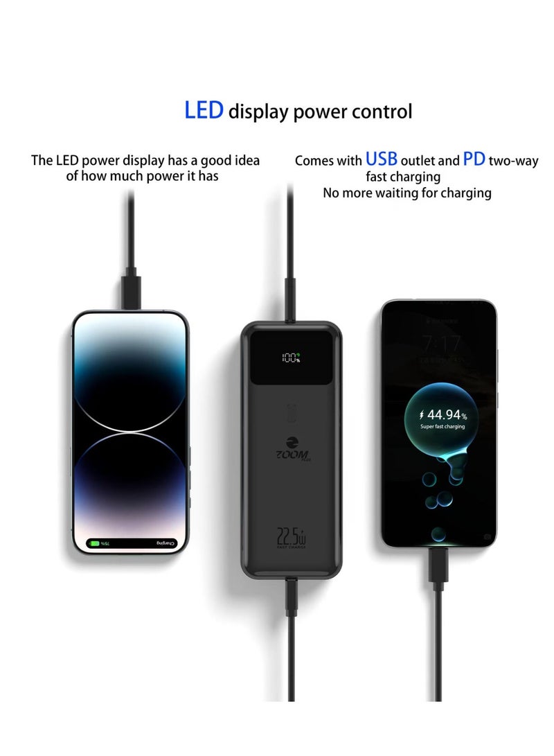 زوم بلس بطارية خارجية ZP-20 بسعة 20000 مللي أمبير/ساعة وقوة 22.5 واط وشحن سريع للغاية بمدخل واحد ومخرج واحد، مجموعة بطارية ماكسيمو باللون الأسود - Image 2