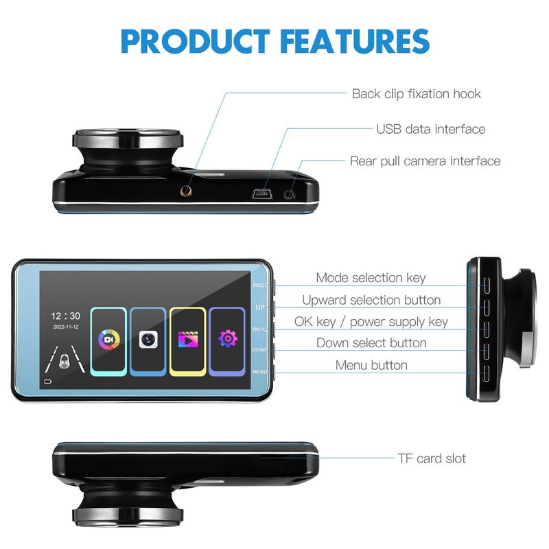 Dual Lens Dash Cam Front And Rear With Touch Screen Motion Detection Reversing Image - Image 5