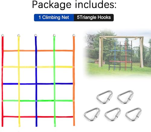 GAITWIN Climbing Cargo NetNinja Warrior Obstacle Course for KidsRope Net Ladder Monkey Bars for Rock Wall Jungle Gyms Playground Ribbon Training for Indoor and Outdoor Swing Set Tree House - Image 5