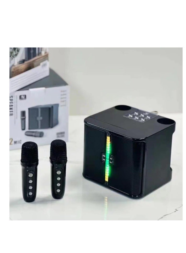 SU.YOSD YS-232 Light Wireless Karaoke Speaker Small Stereo Bluetooth Speaker With Double Wireless Microphones Black - Image 2