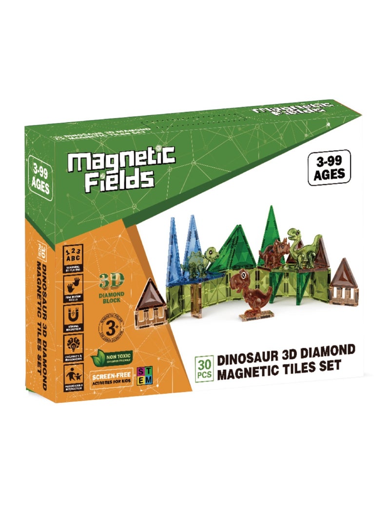 Magnetic Fields-Dinosaur 3D Diamond Magnetic Tiles set-30 Pcs - Image 1