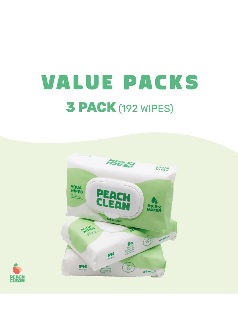 Baby Wipes 64 wipes x 3 Packs - Cleansing Water Wet Wipes for Babies & Adults - 99.9% Purified Multi Purpose Aqua Wipes - Ideal for Sensitive Skin & Gentle Baby Care - pzsku/ZE99A4D48E55176513CAAZ/45/1742470614/0610d678-66e5-4bc8-aba0-06916b5494fd