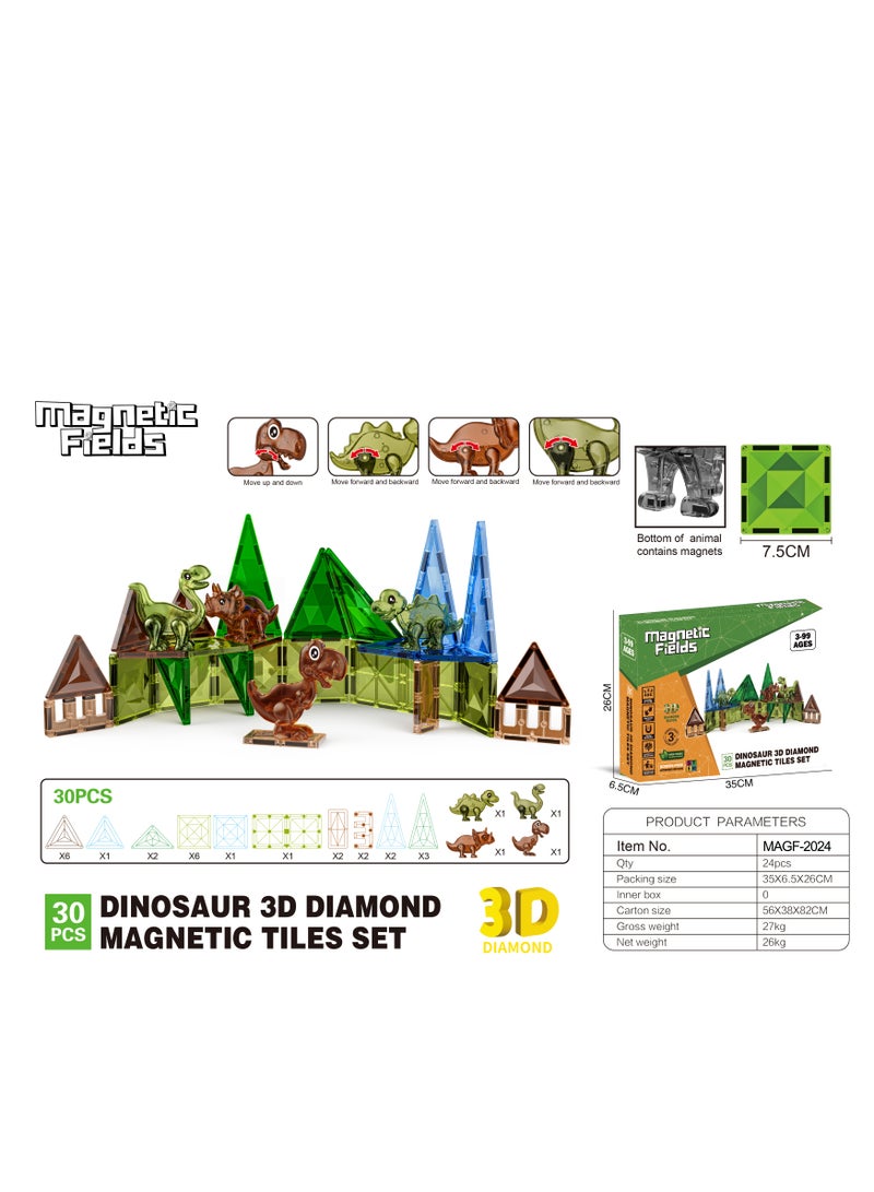 Magnetic Fields-Dinosaur 3D Diamond Magnetic Tiles set-30 Pcs - Image 3