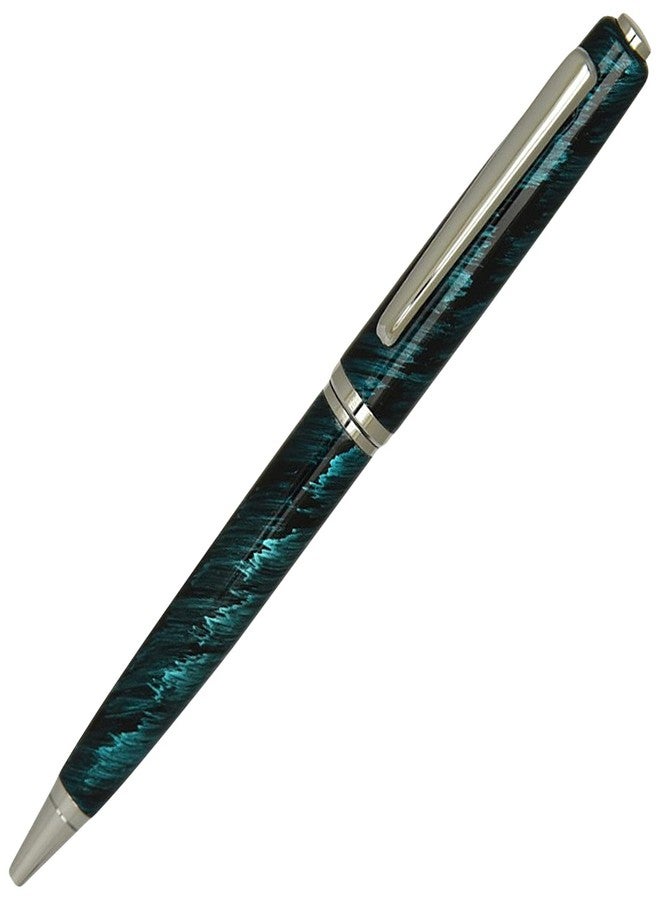 Lanier Pens Lanier Turquoise Clara Ballpoint Pen - Glossy Clear Body with Shiny Chrome Parts & Chrome Ring with Medium Tip 0.7mm Cross Style Refill - Image 3