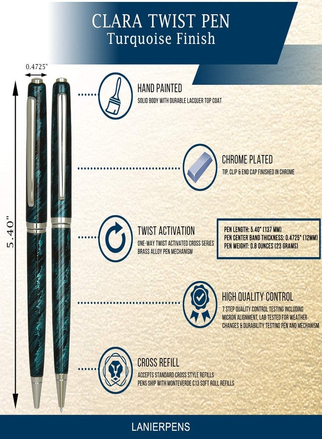 Lanier Pens Lanier Turquoise Clara Ballpoint Pen - Glossy Clear Body with Shiny Chrome Parts & Chrome Ring with Medium Tip 0.7mm Cross Style Refill - Image 4