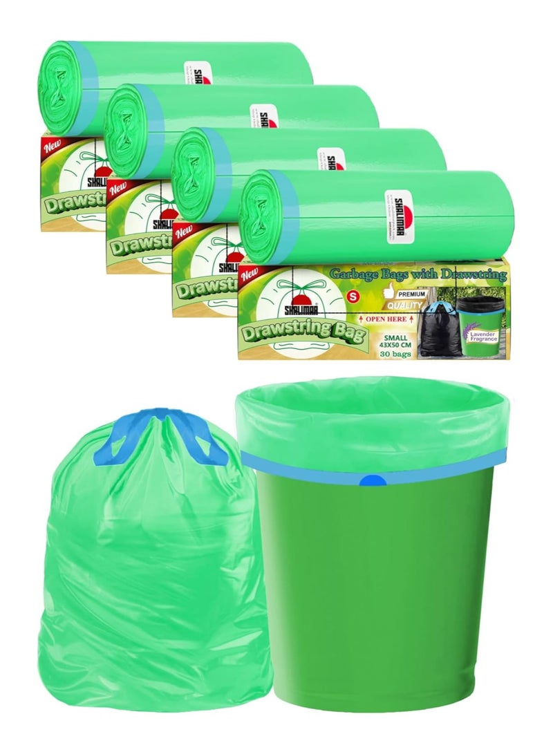 shalimar Shalimar Premium Drawstring Garbage Bag (Lavender Fragrance) – 120 Bags (4 Rolls) – 43 x 48 cm – Fits 4 to 5 Gallon Bins  – Small Trash/Dustbin Bags – Leak-Proof & Scented – Green  - Image 1