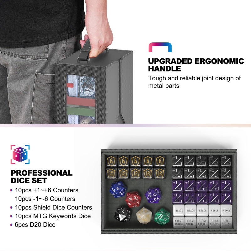 UAONO Commander Deck Box for MTG, 6-Deck Modular Card Case with Dice Tray Hold 600+ Double-sleeved Cards, Trading Cards Storage Box with MTG Dice 35PT Magnetic Card Holders, Multicolour Limited - Image 2