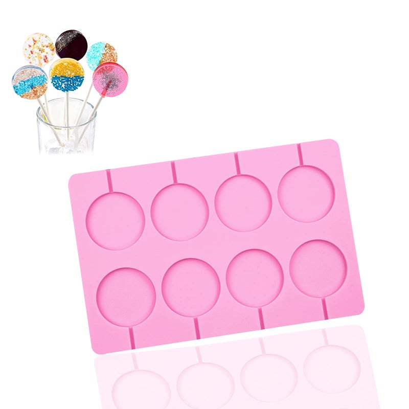 HYCSC Silicone Lollipop Molds 8Capacity Large Sucker Molds Round Chocolate Hard Candy Molds Ice Molds Great for Lollipop Sucker Hard Candy Chocolate Cake pop1PCS
